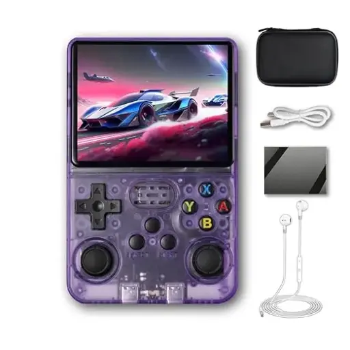 Handheld Game Console 3.5 inch Preinstalled Emulator System Transparent Purple 32GB+64GB
